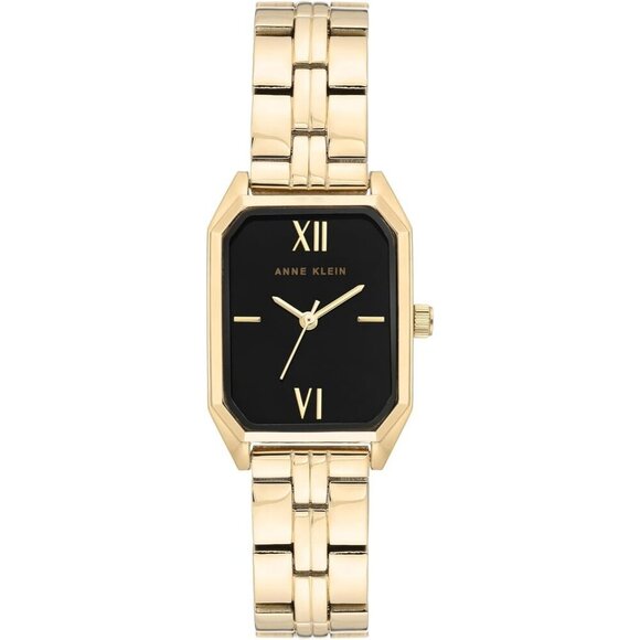 Women\'s Gold Black Stainless Steel Water Resistant Bracelet Adjustable Watch